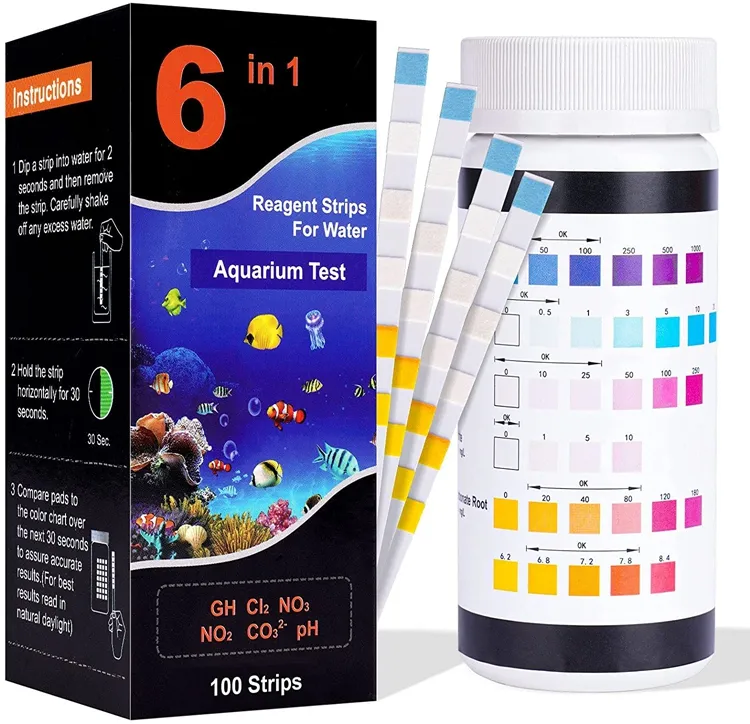 Kit de test d'eau d'aquarium 6 en 1 pour aquariums d'eau douce salée