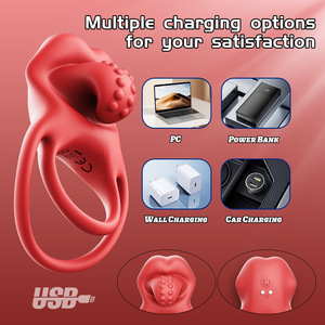 Anillo Vibrador Doble de Silicona para Pene, Productos Masculinos, Vibración Fuerte, Retrasa la Eyaculación, Anillo para Pene para Hombres, Juguete Sexual para Adultos, Magnético USB - Product Image 3