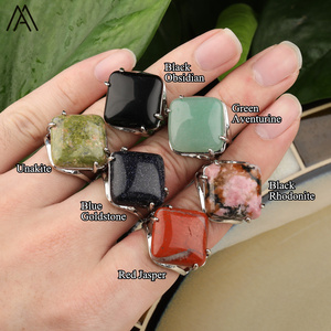 Ruit Vorm Edelsteen Cabochon Kralen Zilveren Ringen Voor Heren Sieraden Verjaardagscadeau - Product Image 3