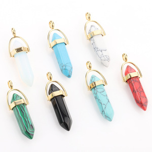 Collier unisexe en acier inoxydable avec pendentif hexagonal en pierre naturelle et cristal, serti clos, pour usage quotidien H1319 - Product Image 5