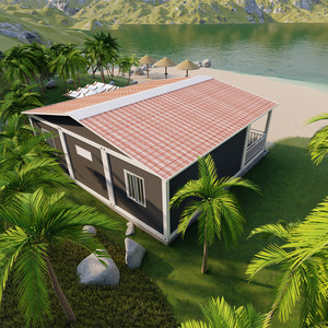 Villa rectangulaire en conteneur tropical avec toit en tuiles rouges et finitions blanches pour la vie en bord de mer - Product Image 1