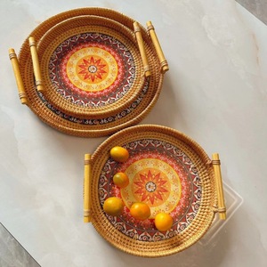 Tùy Chỉnh Mây Phục Vụ Khay Trang Trí Nội Thất Vòng Dệt Giỏ <span class=keywords><strong>Wicker</strong></span> Cho Phục Vụ Bữa Tối Bên Cà Phê Trà Đồ Uống - Product Image 2