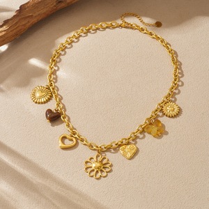 Gold Plated Stainless Steel Necklace Flower Heart Pendant Charm Gift Jewelry N3890 - Product Image 3