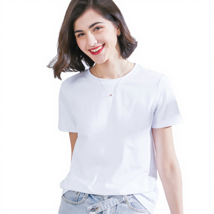 T-shirt décontracté en coton 100% pour femmes, col rond, manches courtes, tricot uni, été - Product Image 3