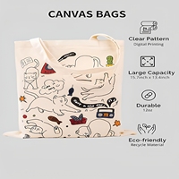 Sac fourre-tout en toile de coton personnalisé, motif mignon, broderie, perles, chaînes décoratives, fermeture ouverte, sac fourre-tout réutilisable