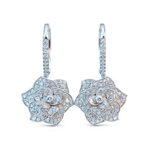 Orecchini in Oro Bianco con Diamanti Taglio Brillante Rotondo Colore D Naturale Gioielli Raffinati Stile Romantico da Donna per Matrimonio - Product Image 1