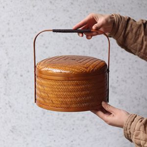July 7th Woven Bamboo Food Container Round Handmade Vintage Gift Box For Tea Storage And Mooncake Present - Product Image 1