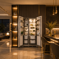 Réfrigérateur encastrable à porte française en acier inoxydable 455L, sans givre, électrique, classe d'efficacité énergétique, hôtel, maison, luxueux
