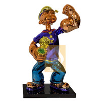 Klaar Om Mooie Cartoon Game Figuur Glasvezel Chrome Standbeeld Popeye