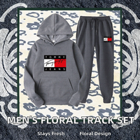Ensemble de survêtement sportif respirant pour homme, 2 pièces, imprimé floral, en polyester tricoté, collection automne-hiver 2025, avec veste à capuche pour le jogging