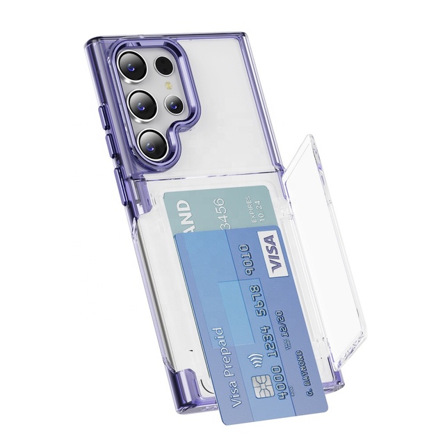 Card Slot Wallet Phone Case Transparent Hard Back Cover With Card Holder for Samsung S35 S24 Ultra S23 S22 PC Phone Case