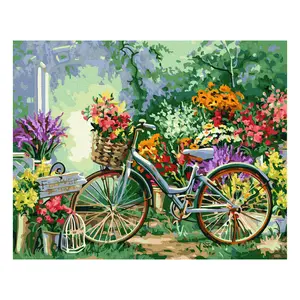 Minyak Lukisan Bunga Buatan Tangan Sepeda Tanpa Bingkai Lukisan Dekoratif untuk Ruang Tamu Kamar Tidur Lukisan dengan Angka