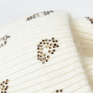 Bonnets d'hiver en laine pour femmes <span class=keywords><strong>Pompon</strong></span> en fourrure à bord Rhinestone Mouth Pattern Bobble Hat Wholesale Skullies Hat - Product Image 5