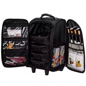 Free Sample Portable Travel Trolley Cosmetic <b>Case</b> Organiser <b>Makeup</b> Artist Train <b>Case</b> with Brush Holder Clear-Cover Pouches - Product Image 1