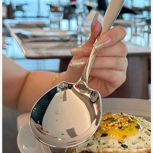 Stainless Steel Serving <b>Spoon</b> Large Head Short Handle Mirror Polish For <b>Soup</b> And Food Serving Party Use - Product Image 1