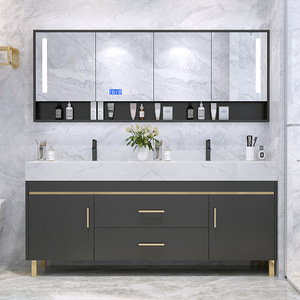 Wholesale Modern Luxury Gray Wooden Bathroom Washbasin <b>Sets</b> with Smart Mirror MDF Options for Apartment & Family Use - Product Image 1