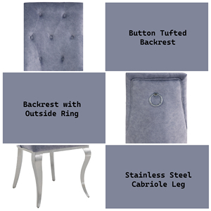 <b>Gray</b> Fabric & Metal Legs Convertible <b>Dining</b> <b>Chair</b> Set of 2-Modern Design for Home <b>Dining</b> - Product Image 2