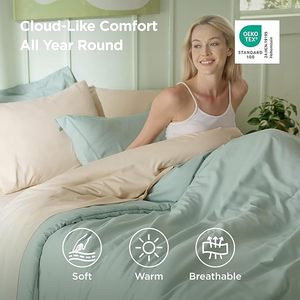 Ensemble de couette Queen, vert sauge, 3 pièces, couettes légères, taille Queen, ensembles de literie unie, couette - Product Image 5