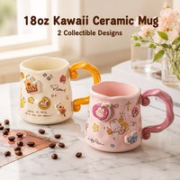 Tasse à café en céramique 3D de 18 oz avec poignée torsadée irrégulière, tasse à lait en porcelaine gaufrée motif dessin animé, coffret cadeau, tasses pour couple