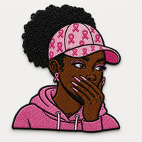 Patchs brodés Afro Girl avec ruban rose, prêts à presser, expédition DDP, appliques thermocollantes pour vêtements, prix de gros