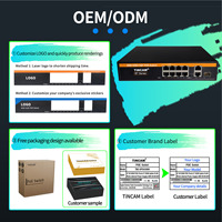 TINCAM OEM SKD Switch PoE Gigabit Inteligente de 8 Puertos, 2 Uplinks de 1000M, 1 SFP, 802.3 BT, Potencia de 200W, VLAN, Switch de Red para Cámaras IP CCTV