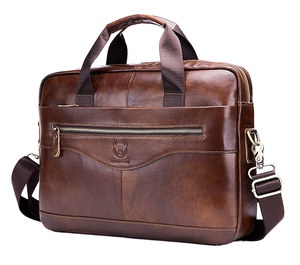 6429 Custom Logo Genuine Leather Business <b>Briefcases</b> & Laptop Bags for Men Office Use Zipper Closure - Product Image 1