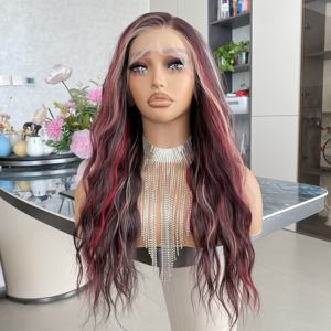 Perruque frontale sans colle 13x4 en fibre haute température, bouclée crépue, rouge blond mélangé couleur 99J, 26 pouces, densité 130% - Product Image 3