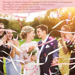 Bâtons de mariage rose, blanc et couleur chair avec rubans et clochettes, baguettes féériques en soie pour fêtes - Product Image 5