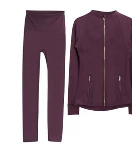 <strong>Yoga</strong> <strong>Jacket</strong> and Leggings Running Gym <strong>Yoga</strong> Quick Dry Breathable With Gold Zippers Athletic Sportswear Set - Product Image 4