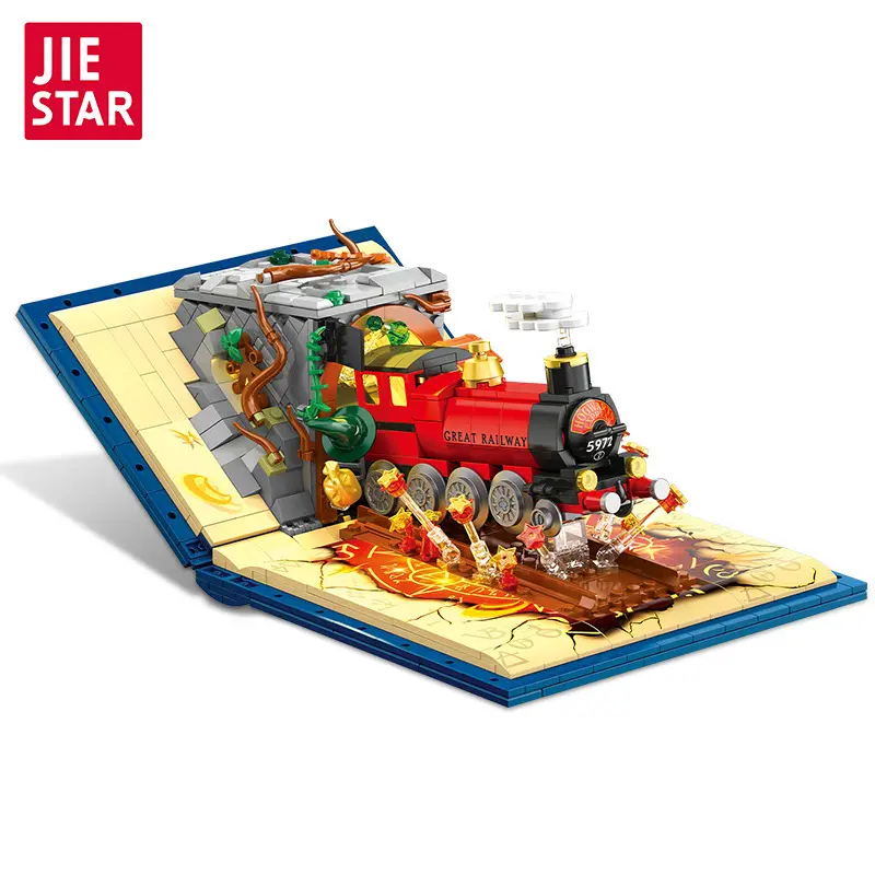 JIE STAR JJ9059 Pop-up Book Train Model Building Block Set Toy For Boy Assembled ABS Small Particle Toys For Children Block Gift