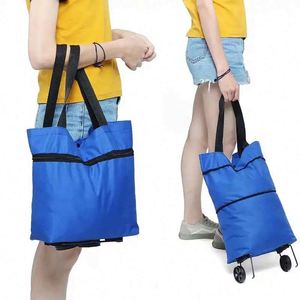 Wholesale Reusable Eco Friendly <b>Foldable</b> Oxford Cloth Shopping <b>Trolley</b> Bag with Wheels Portable for Supermarket and Grocery Use - Product Image 4