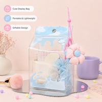 Sac de présentation en PVC transparent motif carton de lait, avec dessus festonné, fermeture à pression, breloque fleur, sangle de suspension, résistant à l'eau, cadeau Kawaii, vente en gros