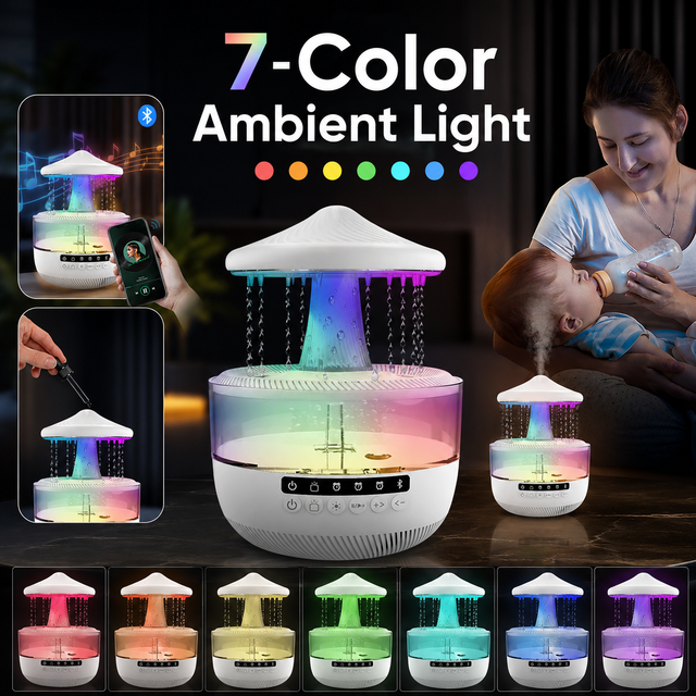 Wholesale Mushroom Rain Cloud Humidifier  Speaker Water Drip Diffuser Multi-functional Ambient Lamp