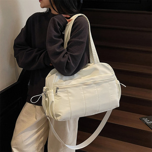 Women's Waterproof Nylon Duffel Bag 20-35L Portable Travel Gym Bag Solid Color Off White Black Camel Brown - Product Image 3