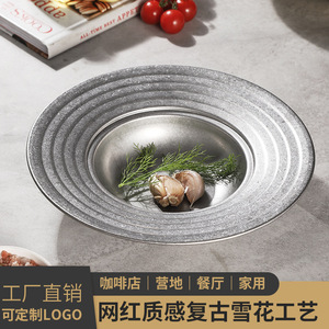 Korean Style Stainless Steel Pasta Plate Gold Round Dish For Restaurant Outdoor Use - Product Image 2