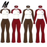 Ensemble deux pièces Milady : T-shirt court raglan color-block, pantalon évasé et bandeau – Tenue de sport décontractée et ajustée pour femme, personnalisable, idéale pour l'été
