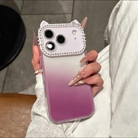 Coque de téléphone transparente avec oreilles de chat dégradées et strass pour iPhone 17 Pro Max 18 16 15 14 – Protection intégrale