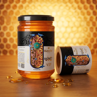 Etiquetas Adhesivas de Vinilo Resistentes al Agua con Impresión de Lámina Dorada y UV Localizado, Personalizadas para Frascos de Miel, para Envasado de Alimentos