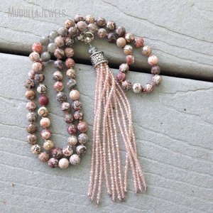 Collana Mala con Perle di Agata Rossa Leopardata Vintage NM20628, con Nappa in Quarzo Rosa, Gioielli Boho Stratificati in Cristallo, Regalo per Donne - Product Image 3