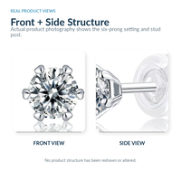 Boucles d'oreilles clous personnalisées en argent sterling 925 avec moissanite 0,5 ct, taille brillant rond, serti six griffes, solitaire