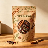 Sachet d'emballage alimentaire en papier kraft recyclable avec fenêtre transparente, fermeture éclair sans BPA, personnalisable avec logo, pour épices entières