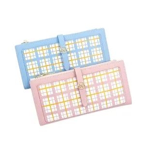 Fashion Striped Check Purse For Girls Long Student Card Bag Zipper Coin Purse For Girls Wallet