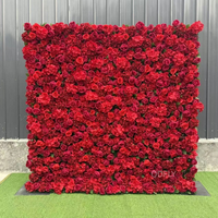 Mur de fleurs artificielles en soie de haute qualité, carré 3D 5D, roses rouges, facile à dérouler, 8x8 pieds, écologique, pour événements et fêtes, vente en gros