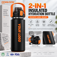Bouteille d'eau isotherme 2-en-1 en acier inoxydable avec couvercle à clapet verrouillable et logo personnalisé OEM ODM