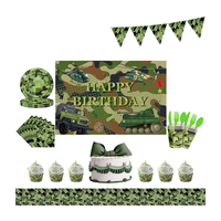 Fournitures de décoration de fête d'anniversaire pour enfants ensemble de vaisselle jetable thème de Camouflage militaire pour les fêtes de la Saint-Valentin