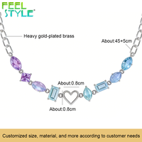 Nouveau Collier de Clavicule en Acier Inoxydable 316 PVD Or Épais Couleur Permanente avec Perles de Zircon Gemme Bleu Pâle et Violet