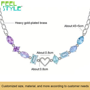 Nuevo Collar de Acero Inoxidable 316 con Baño PVD Dorado Grueso y Color Permanente, <span class=keywords><strong>Cadena</strong></span> para Clavícula con Cuentas de Zirconia y Gema Azul Pálido Púrpura - Product Image 6