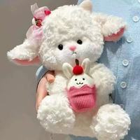 Peluche agneau bouclé en polaire douce, avec bonnet à volants et barboteuse, adorable jouet en peluche mouton, vente en gros