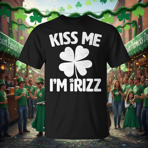 Camiseta Kiss Me I'm IRizz Premium con diseño de trébol para el Día de San Patricio - Product Image 3