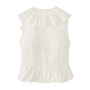 Chemisier plissé sans manches à col en V profond pour <span class=keywords><strong>femme</strong></span> avec détail nœud, polyvalent, décontracté, pour <span class=keywords><strong>le</strong></span> bureau, OEM par usine de vêtements chinoise - Product Image 2